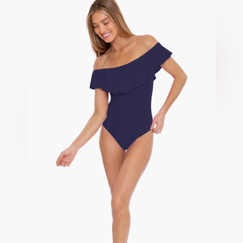 Trina Turk Monaco Off the Shoulder Ruffle One Piece Swimsuit